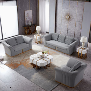 Light luxury style gold decorative stripe grey fabric sofa set
